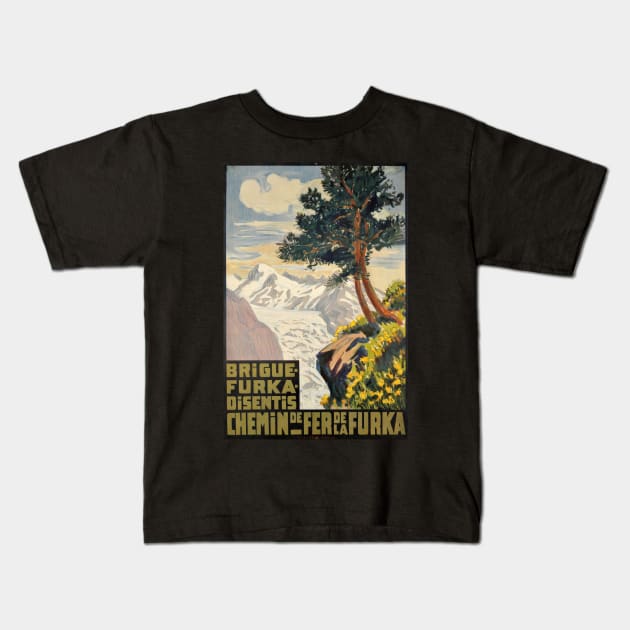 Brigue-Furka-Disentis, Chemin de Fer de la Furka,Travel poster Kids T-Shirt by BokeeLee